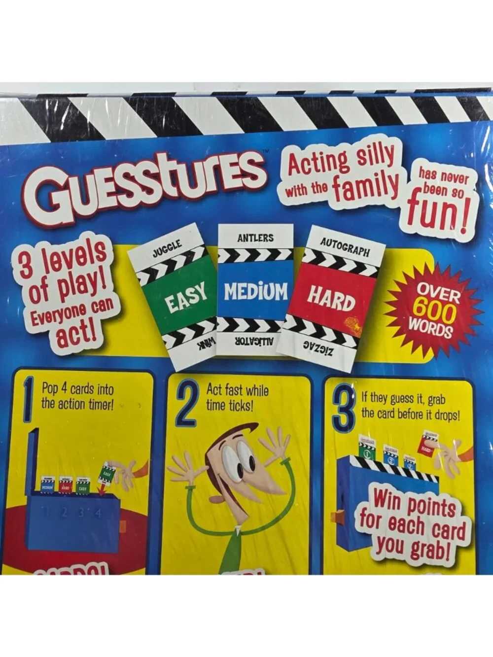 Guesstures Family Charades Game Hasbro Gaming Ages 8+ 320 Cards Action Timer